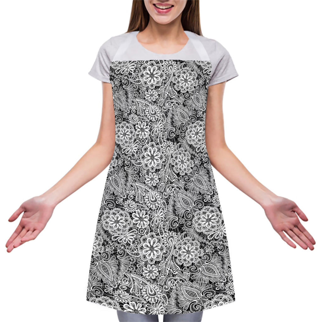 Black And White Western Flower Print Adjustable Apron