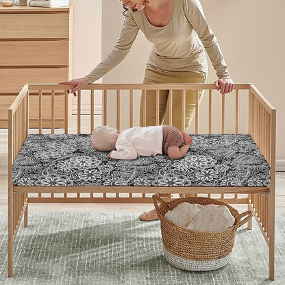 Black And White Western Flower Print Baby Crib Sheet