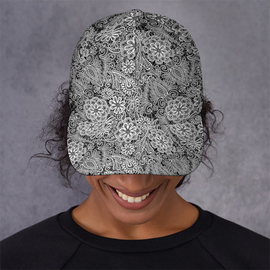 Black And White Western Flower Print Baseball Cap
