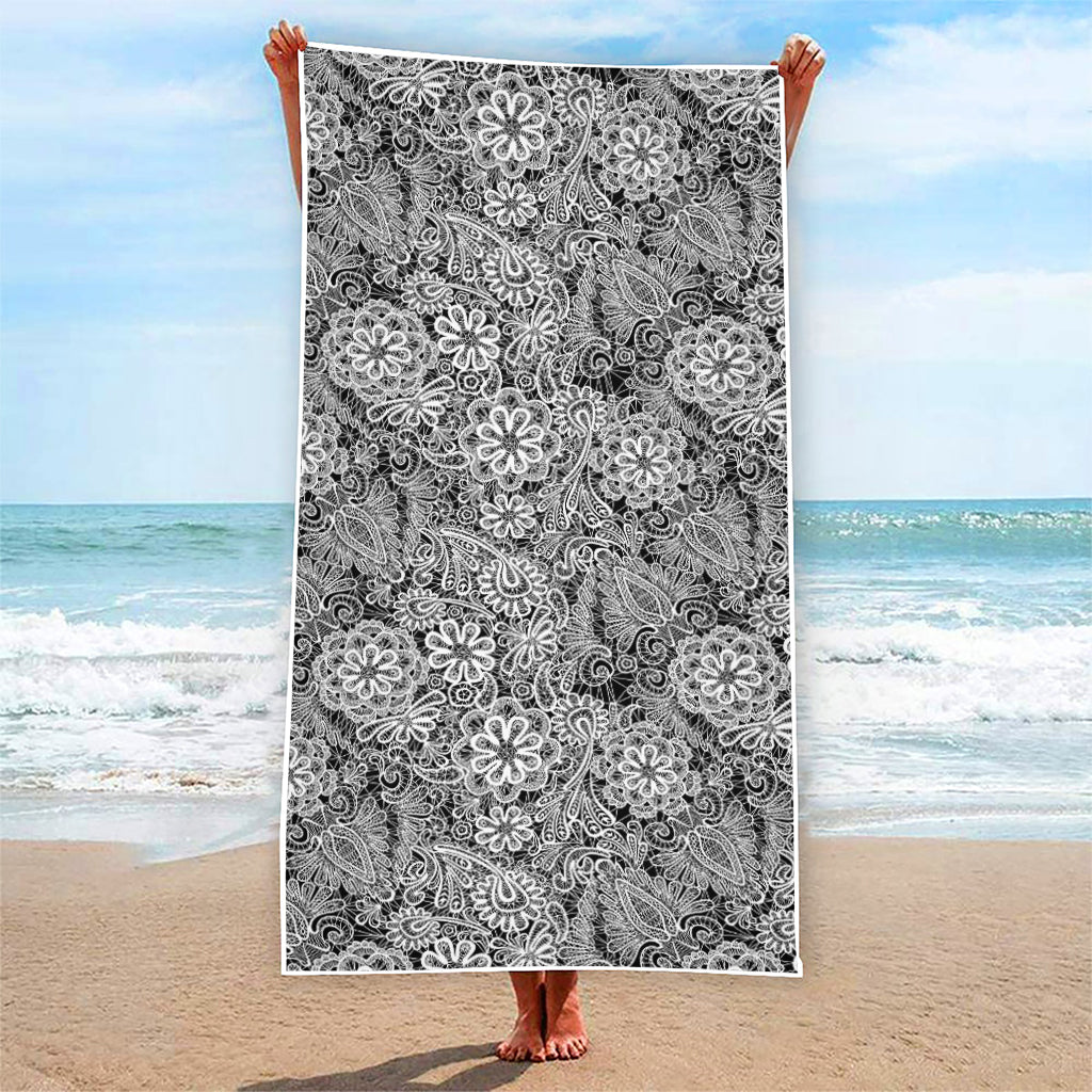 Black And White Western Flower Print Beach Towel
