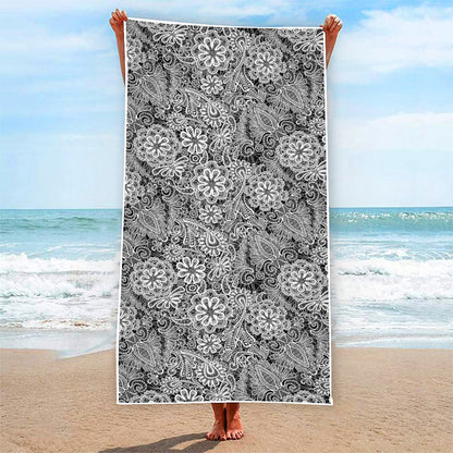 Black And White Western Flower Print Beach Towel
