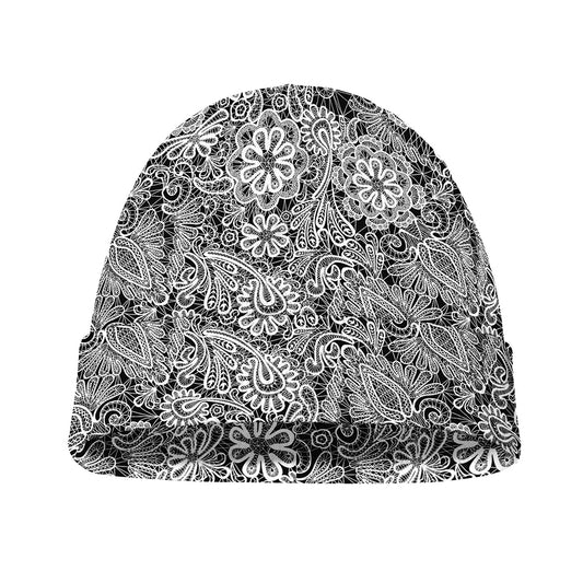 Black And White Western Flower Print Beanie