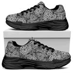 Black And White Western Flower Print Black Chunky Shoes