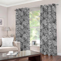 Black And White Western Flower Print Dimout Grommet Curtains