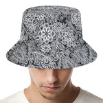 Black And White Western Flower Print Bucket Hat
