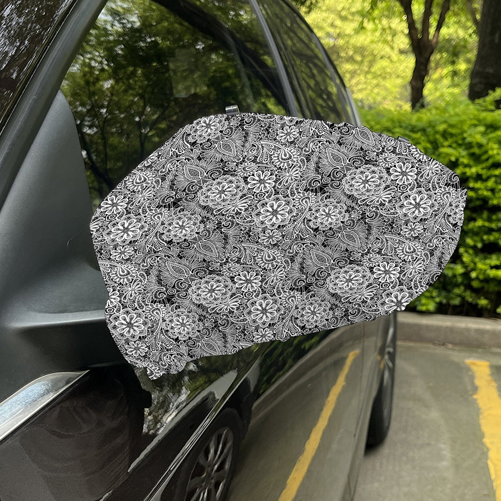 Black And White Western Flower Print Car Side Mirror Covers