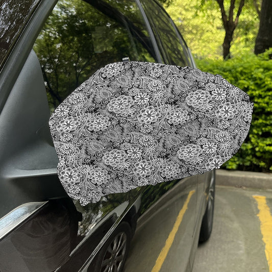 Black And White Western Flower Print Car Side Mirror Covers