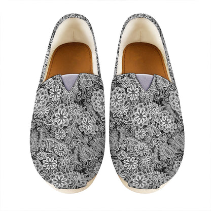 Black And White Western Flower Print Casual Shoes