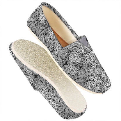 Black And White Western Flower Print Casual Shoes