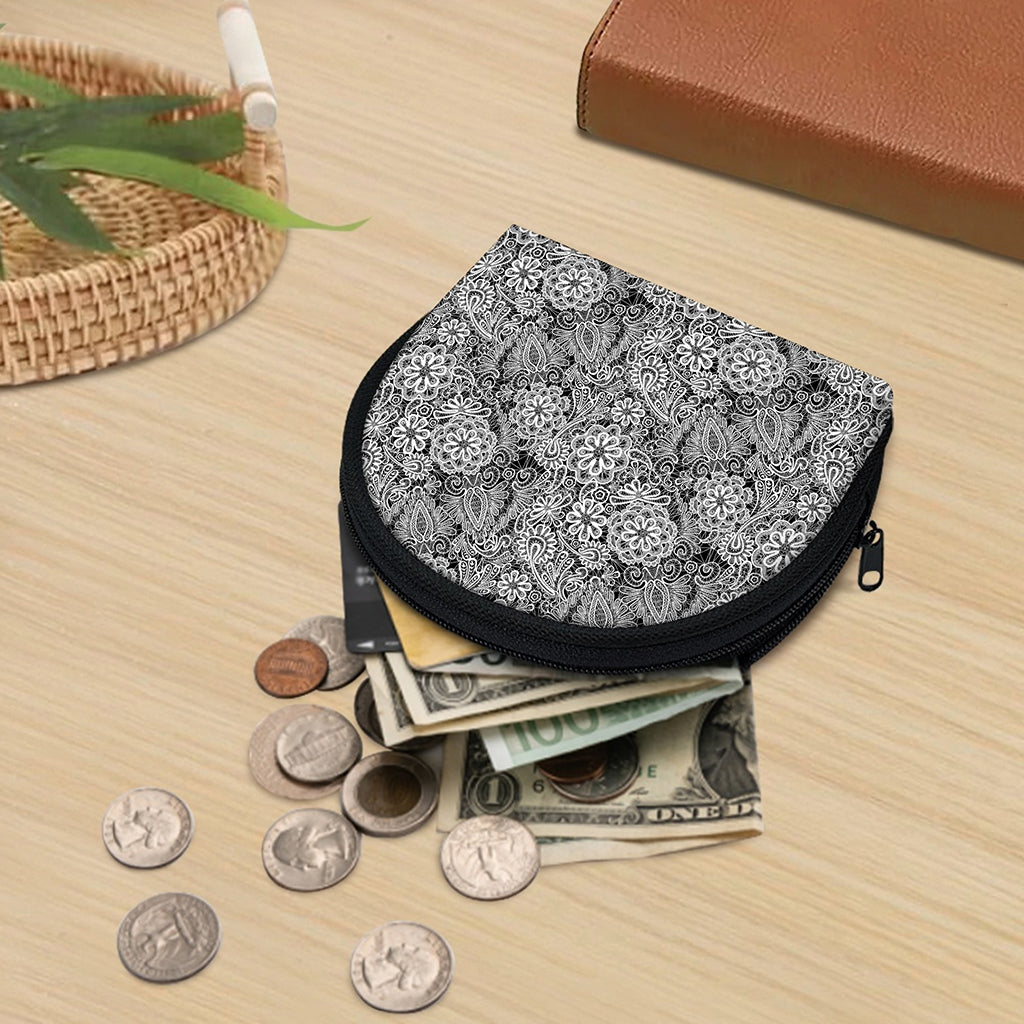 Black And White Western Flower Print Coin Purse