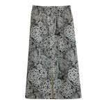 Black And White Western Flower Print Cotton Front Slit Maxi Skirt