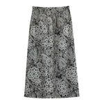Black And White Western Flower Print Cotton Front Slit Maxi Skirt