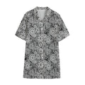 Black And White Western Flower Print Cotton Hawaiian Shirt