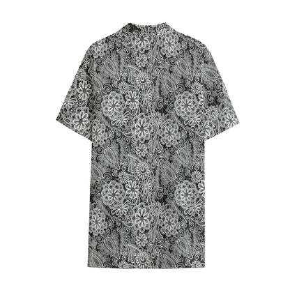 Black And White Western Flower Print Cotton Hawaiian Shirt