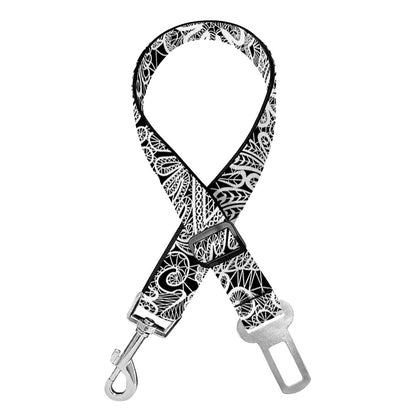 Black And White Western Flower Print Dog Seat Belt
