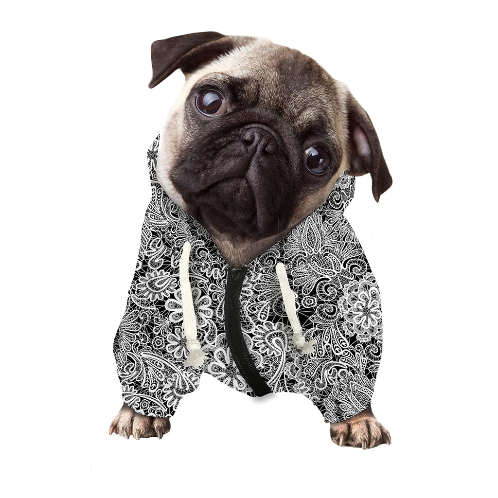 Black And White Western Flower Print Dog Zip Up Hoodie