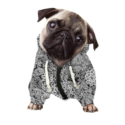 Black And White Western Flower Print Dog Zip Up Hoodie