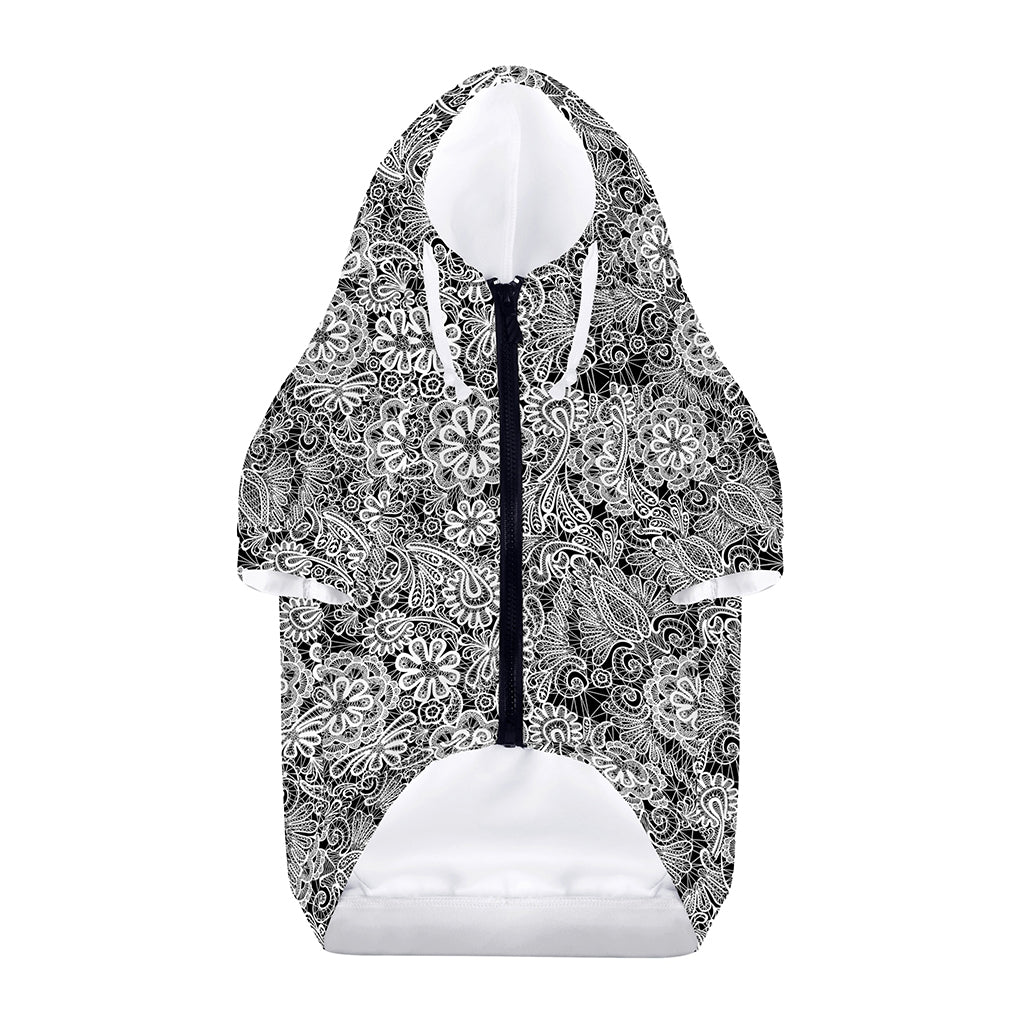 Black And White Western Flower Print Dog Zip Up Hoodie