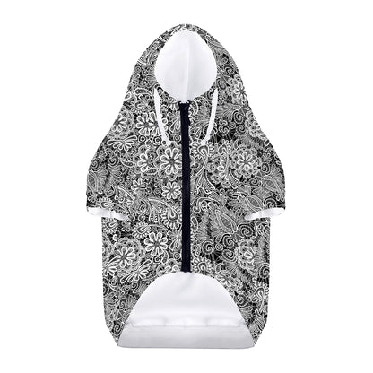 Black And White Western Flower Print Dog Zip Up Hoodie