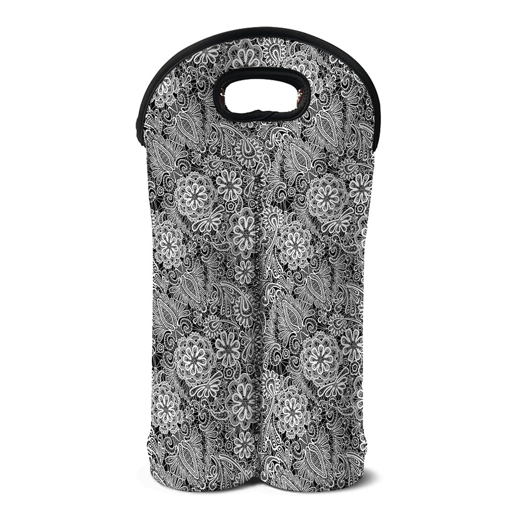 Black And White Western Flower Print Double Neoprene Wine Tote