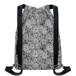 Black And White Western Flower Print Drawstring Backpack