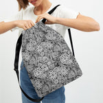 Black And White Western Flower Print Drawstring Backpack