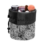 Black And White Western Flower Print Drawstring Makeup Bag