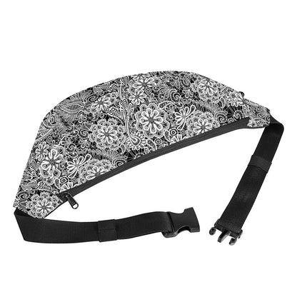 Black And White Western Flower Print Fanny Pack