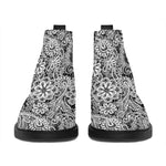 Black And White Western Flower Print Flat Ankle Boots