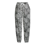 Black And White Western Flower Print Fleece Lined Knit Pants