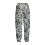 Black And White Western Flower Print Fleece Lined Knit Pants