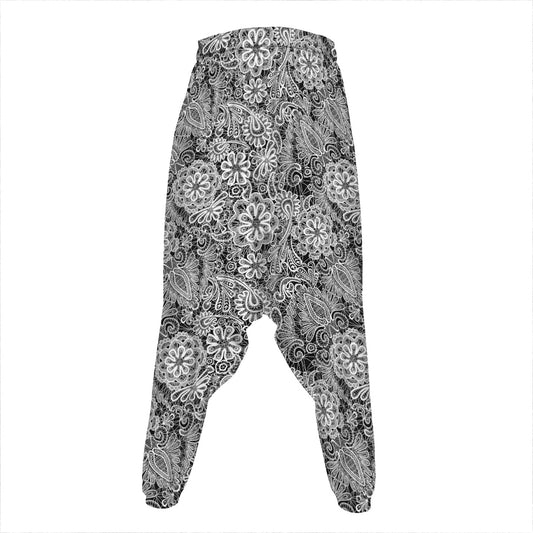 Black And White Western Flower Print Hammer Pants