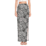 Black And White Western Flower Print High Slit Maxi Skirt