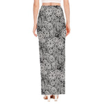 Black And White Western Flower Print High Slit Maxi Skirt