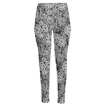 Black And White Western Flower Print High-Waisted Pocket Leggings