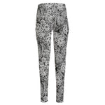 Black And White Western Flower Print High-Waisted Pocket Leggings