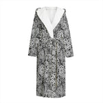 Black And White Western Flower Print Hooded Bathrobe