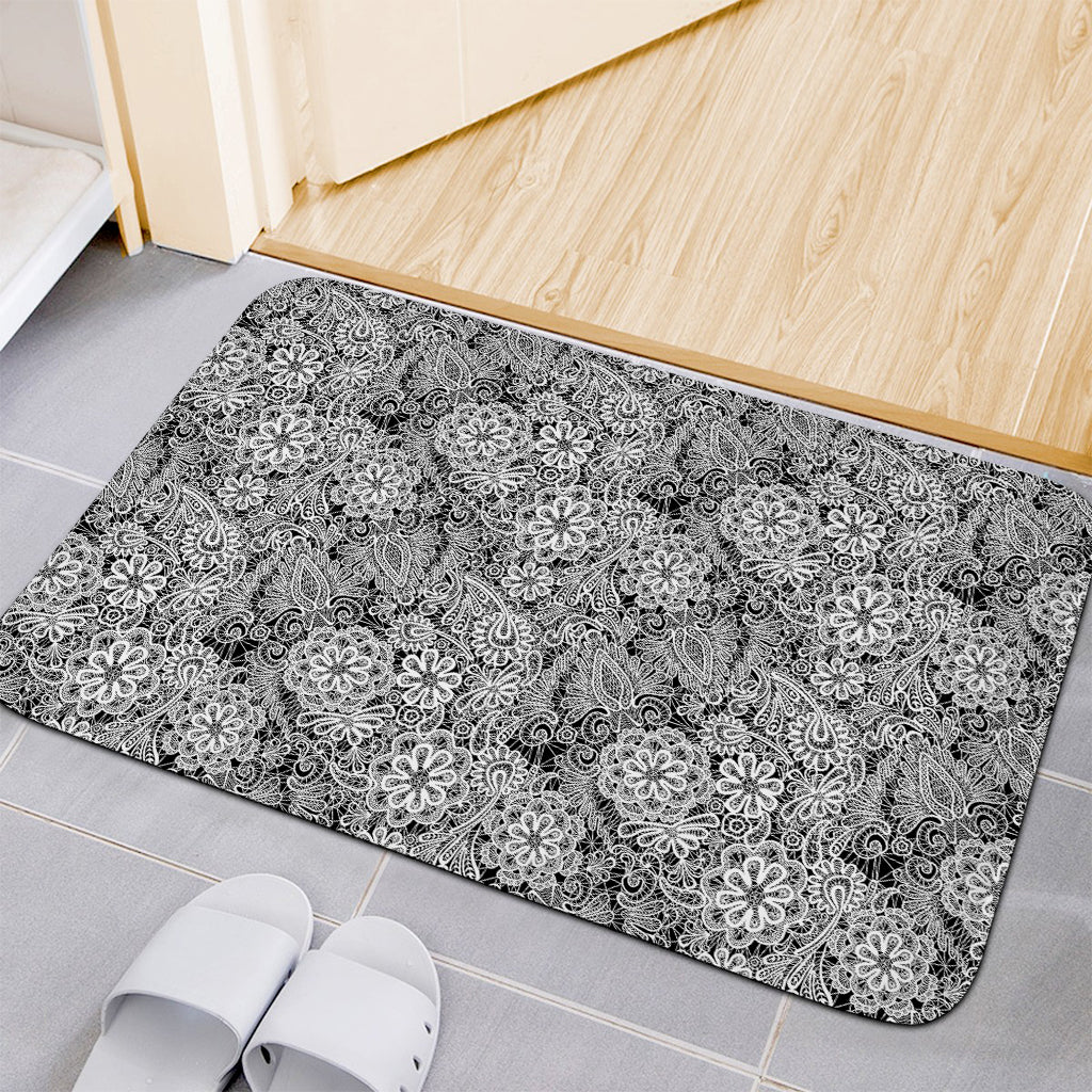 Black And White Western Flower Print Indoor Door Mat