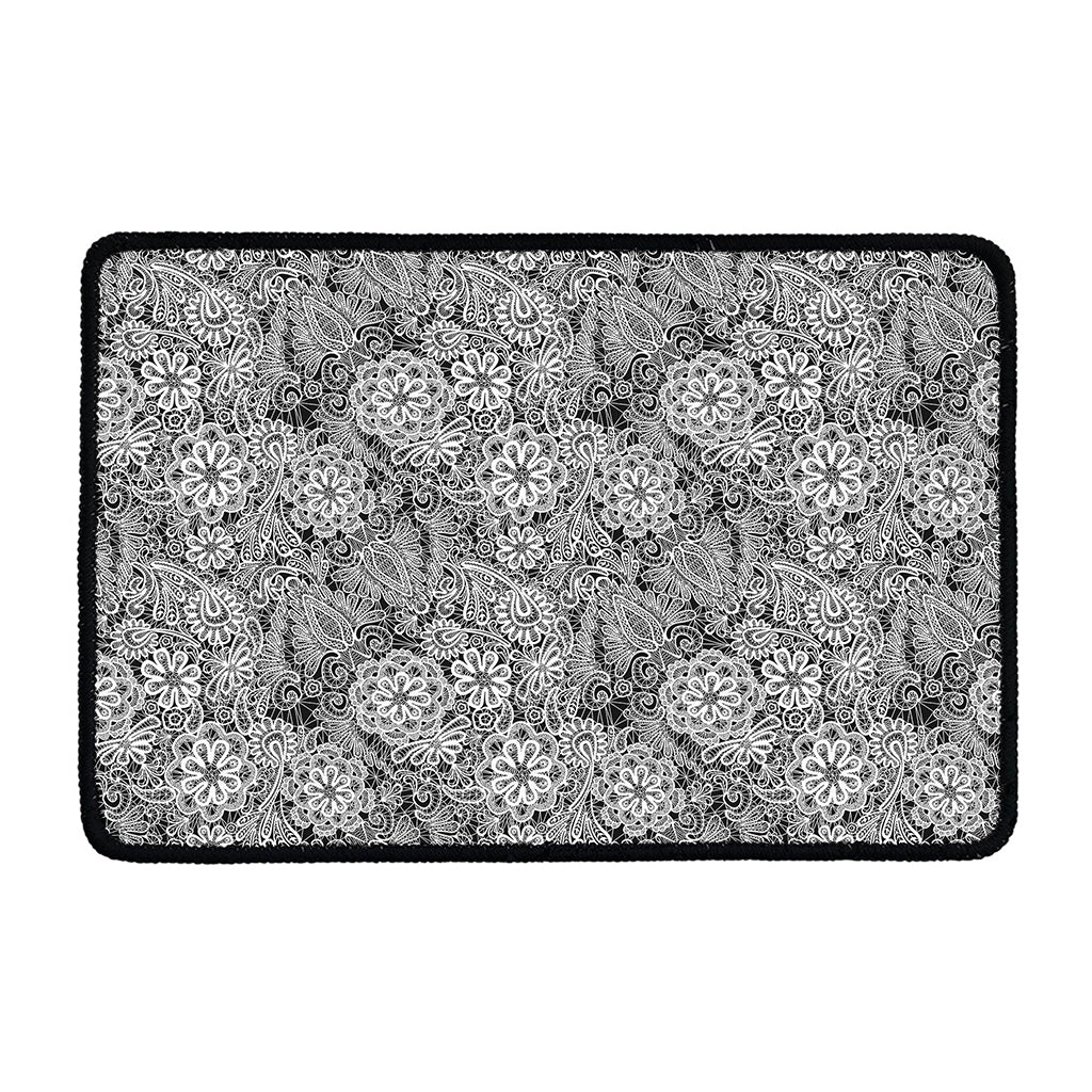 Black And White Western Flower Print Kitchen Mat