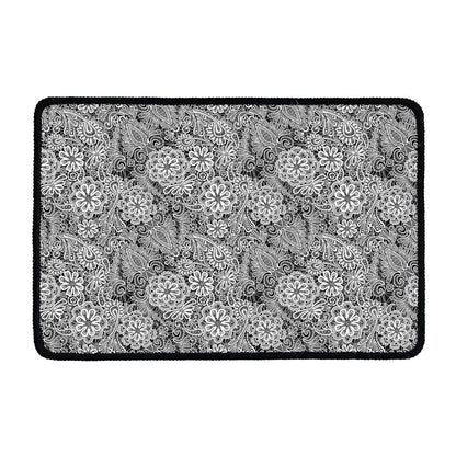 Black And White Western Flower Print Kitchen Mat