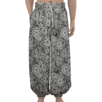 Black And White Western Flower Print Lantern Pants
