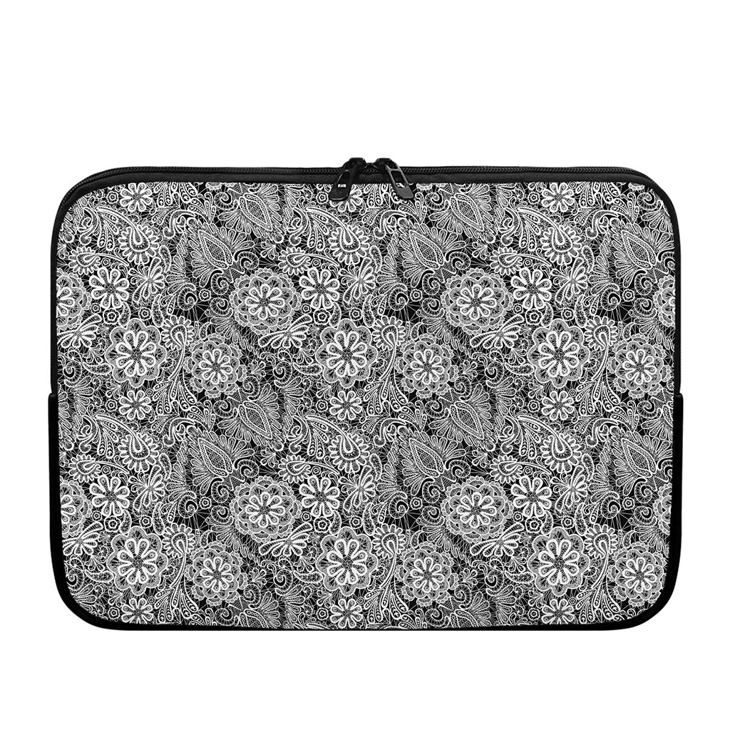 Black And White Western Flower Print Laptop Sleeve