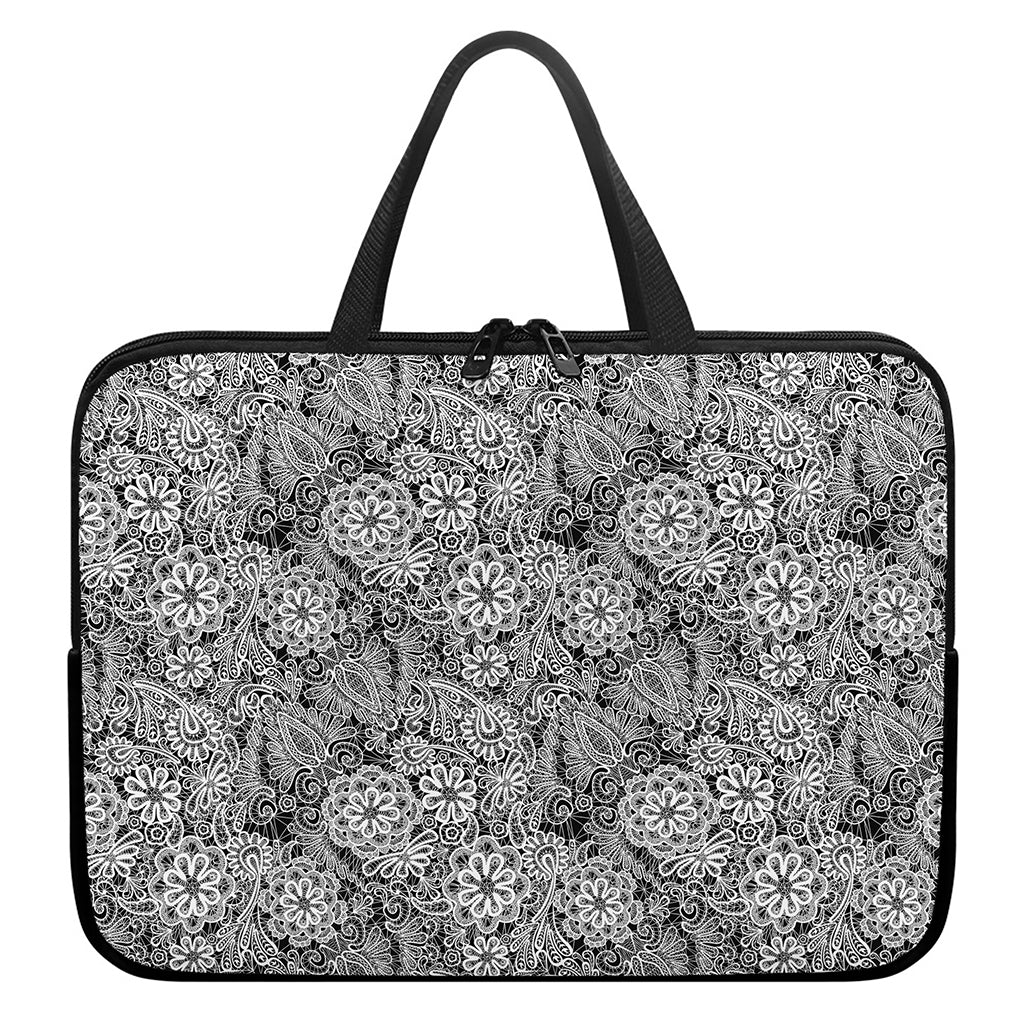Black And White Western Flower Print Laptop Sleeve With Handle