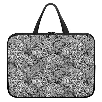Black And White Western Flower Print Laptop Sleeve With Handle