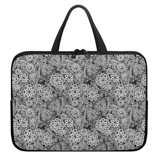 Black And White Western Flower Print Laptop Sleeve With Handle