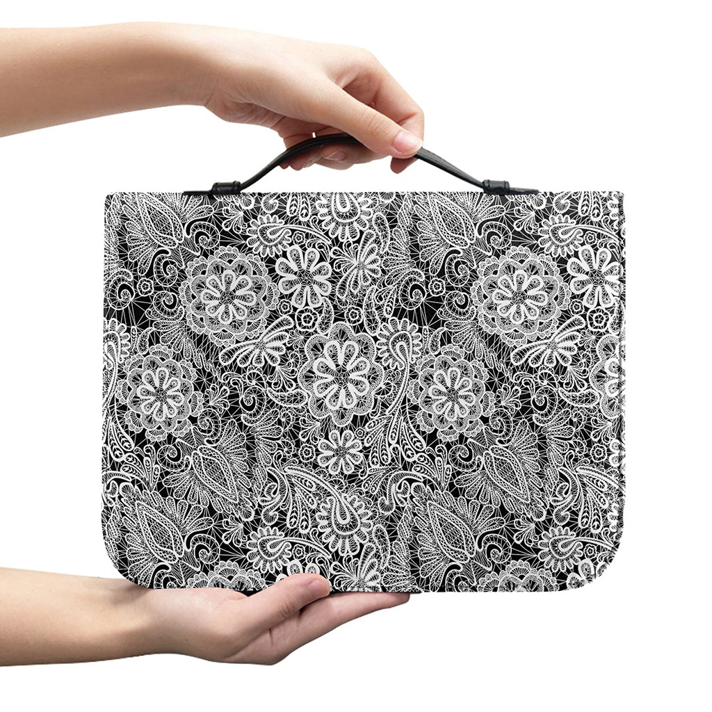 Black And White Western Flower Print Leather Bible Cover