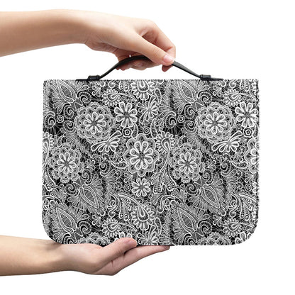 Black And White Western Flower Print Leather Bible Cover