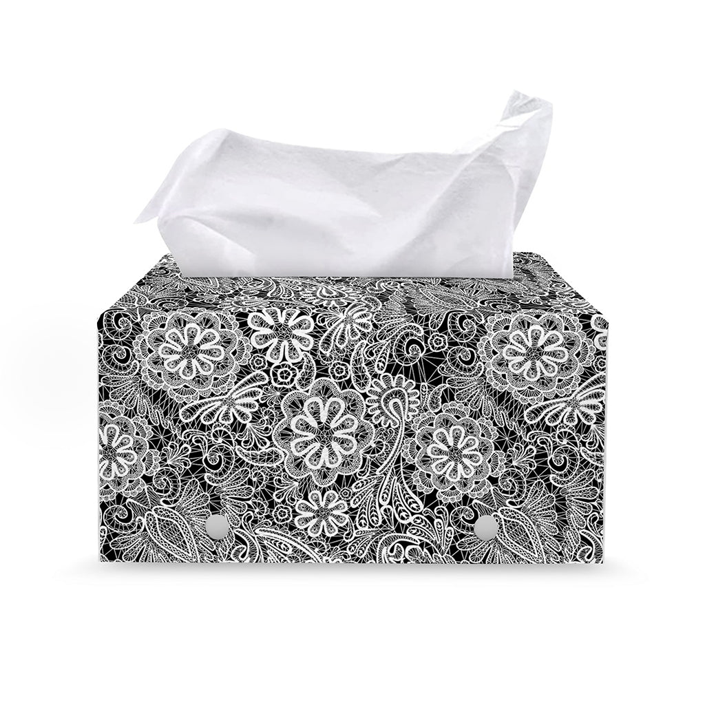 Black And White Western Flower Print Leather Tissue Box Cover