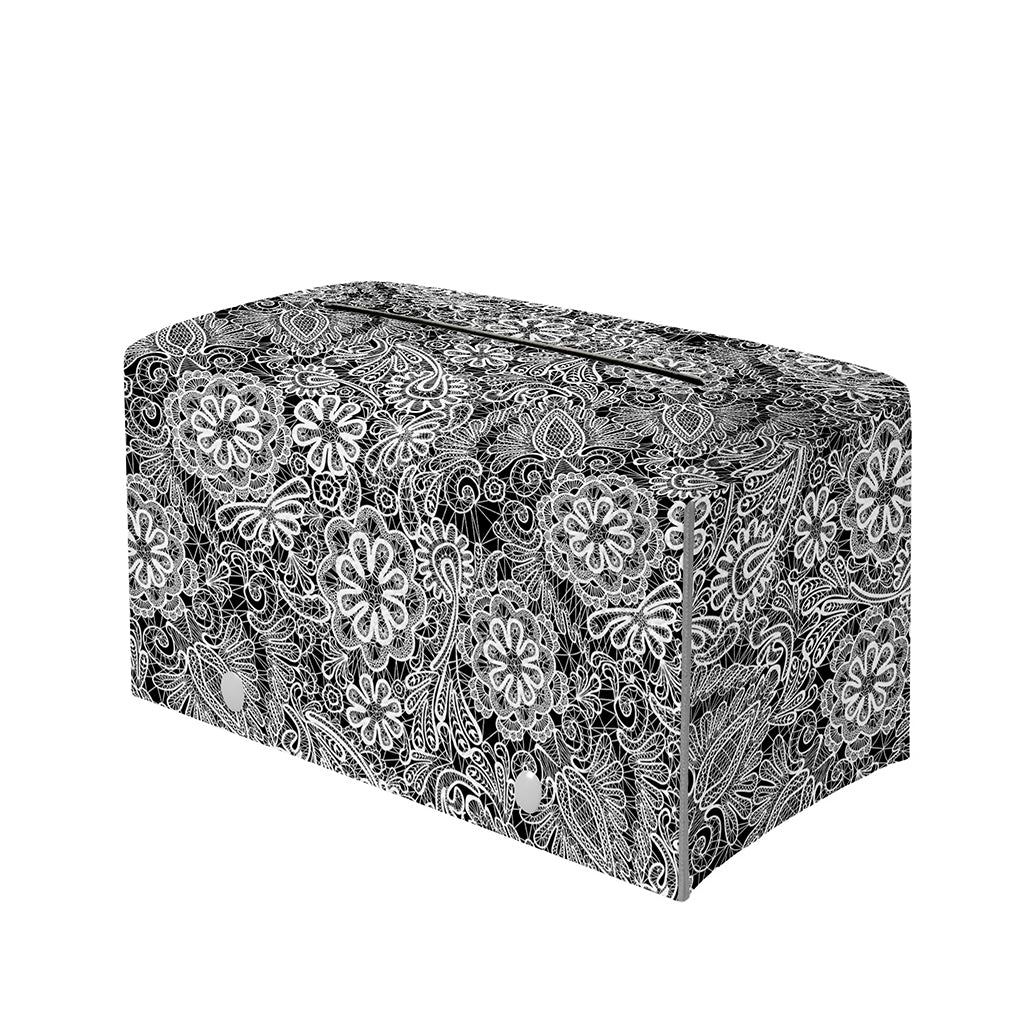 Black And White Western Flower Print Leather Tissue Box Cover