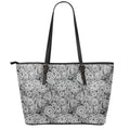Black And White Western Flower Print Leather Tote Bag With Zipper